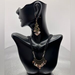 Handcrafted Crystal and Brass pendant with 24” black cloth chain